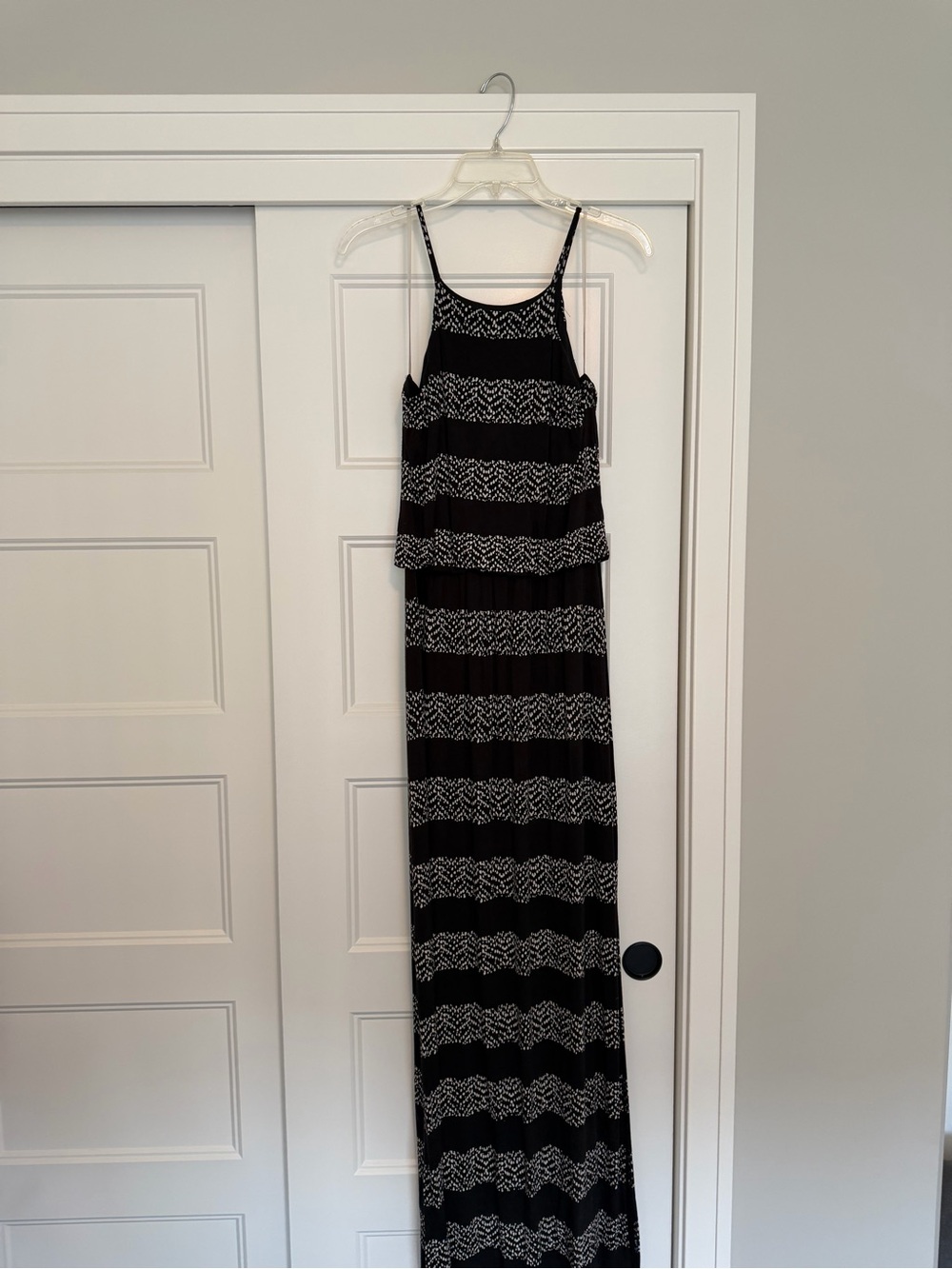 Maurices Black and White Dotted Striped Maxi Dress